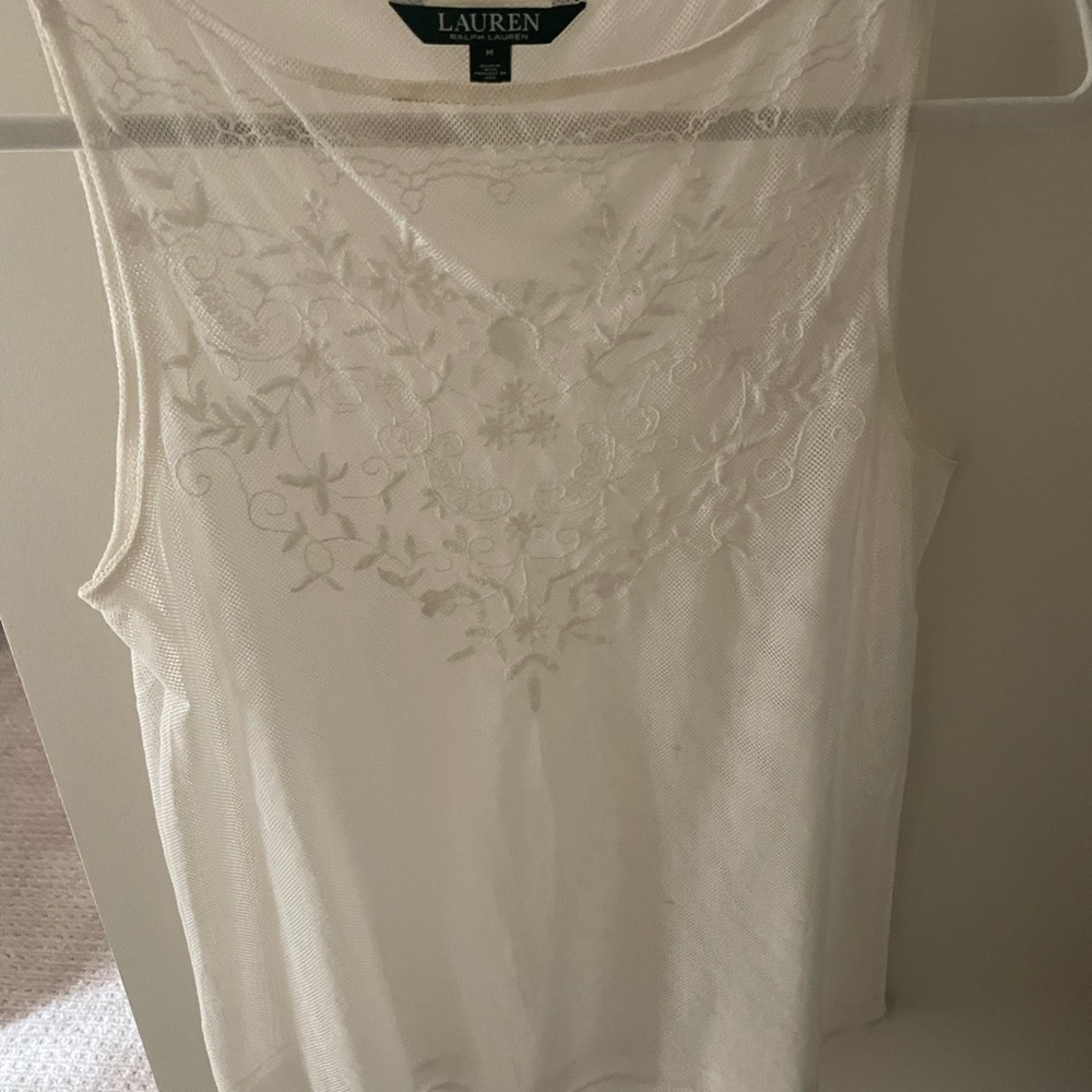 Lauren Ralph Lauren Cream Embroidered Sleeveless Blouse